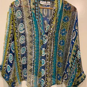Chico's silk print thin blouse NWOT sz 2 or Large